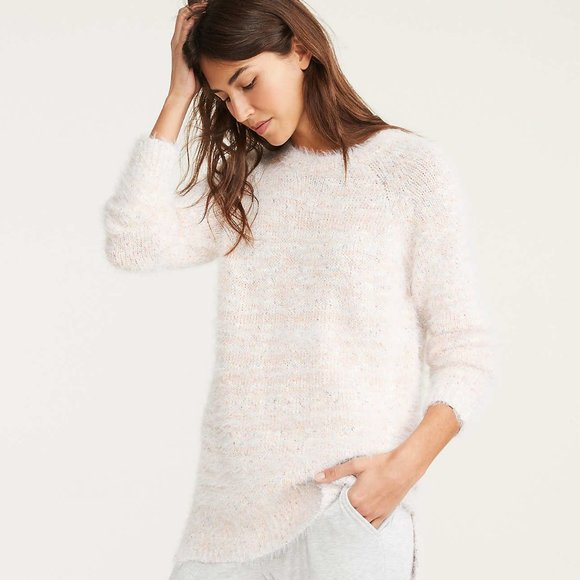 LOU & GREY cozy fuzzy white / pink sweater. NWT! - Picture 1 of 8